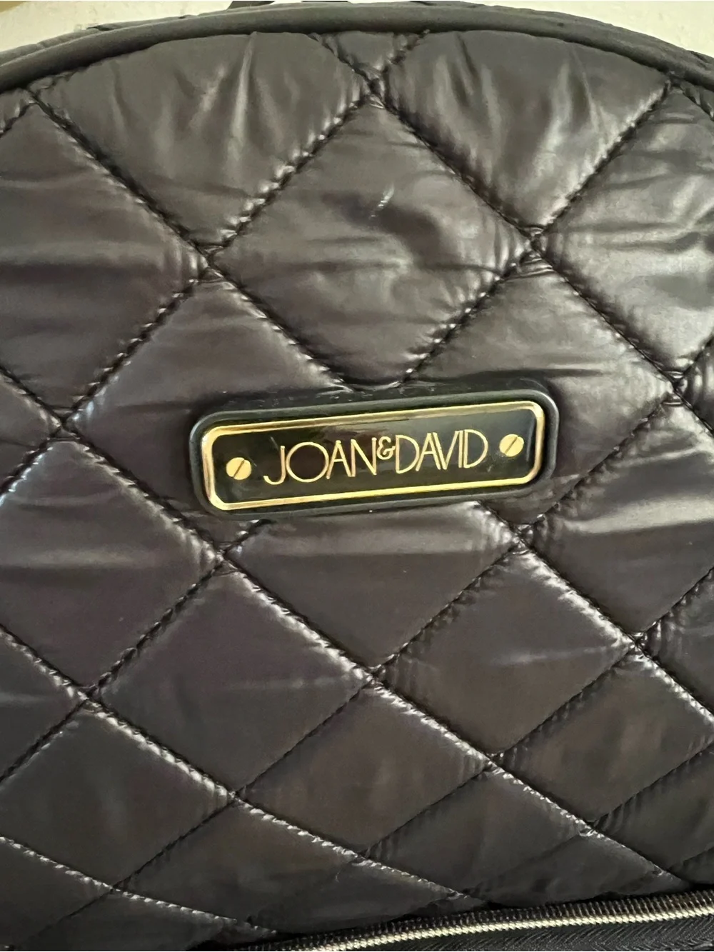 Joan & David Quilted Black Nylon Backpack with Gold Accents